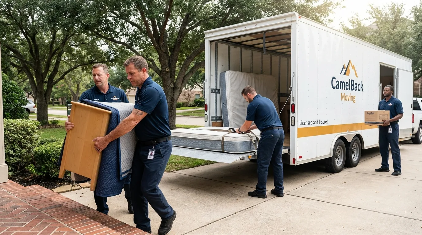 Crew loading residential truck for cross-state move from Wellington, FL